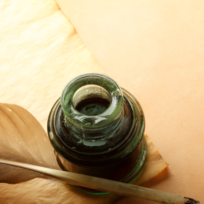 green ink with calligraphy pen